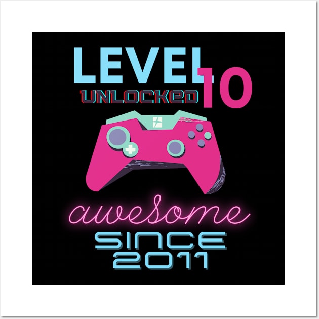 Level 10 Unlocked Awesome 2011 Video Gamer Wall Art by Fabled Rags 
